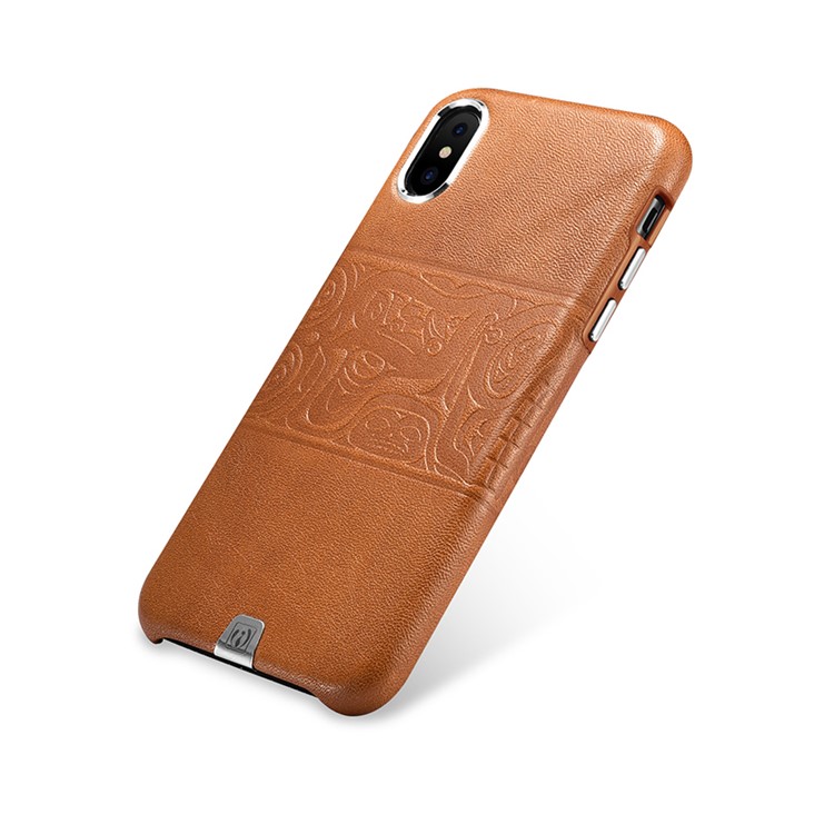 ICARER Embossed Totem Pattern Genuine Leather Coated PC Hard Case for iPhone X/10 - Mural-4