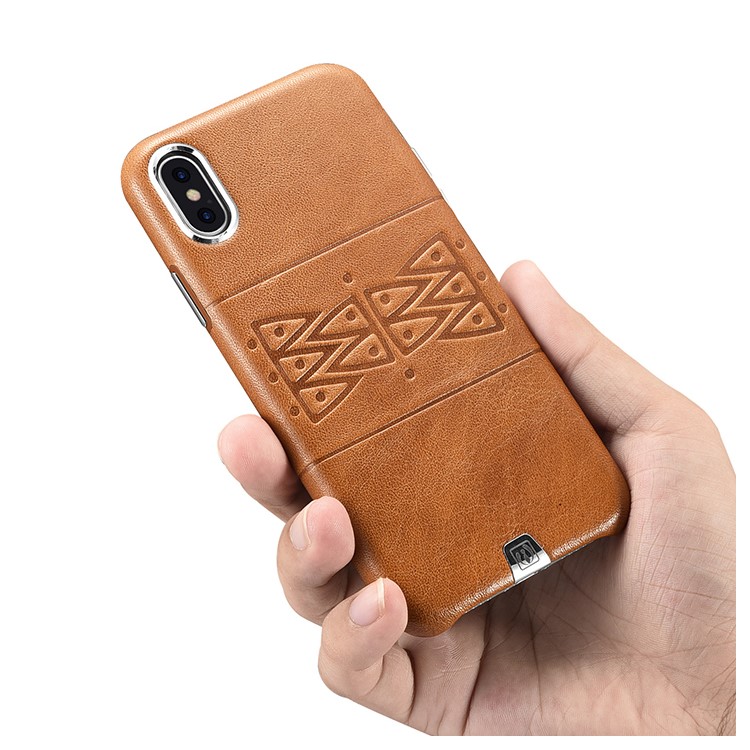 ICARER Embossed Totem Pattern Genuine Leather Coated PC Hard Case for iPhone X/10 - Mural-6