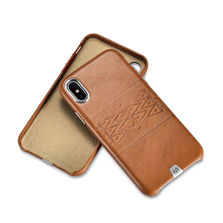 ICARER Embossed Totem Pattern Genuine Leather Coated PC Hard Case for iPhone X/10 - Mural-7