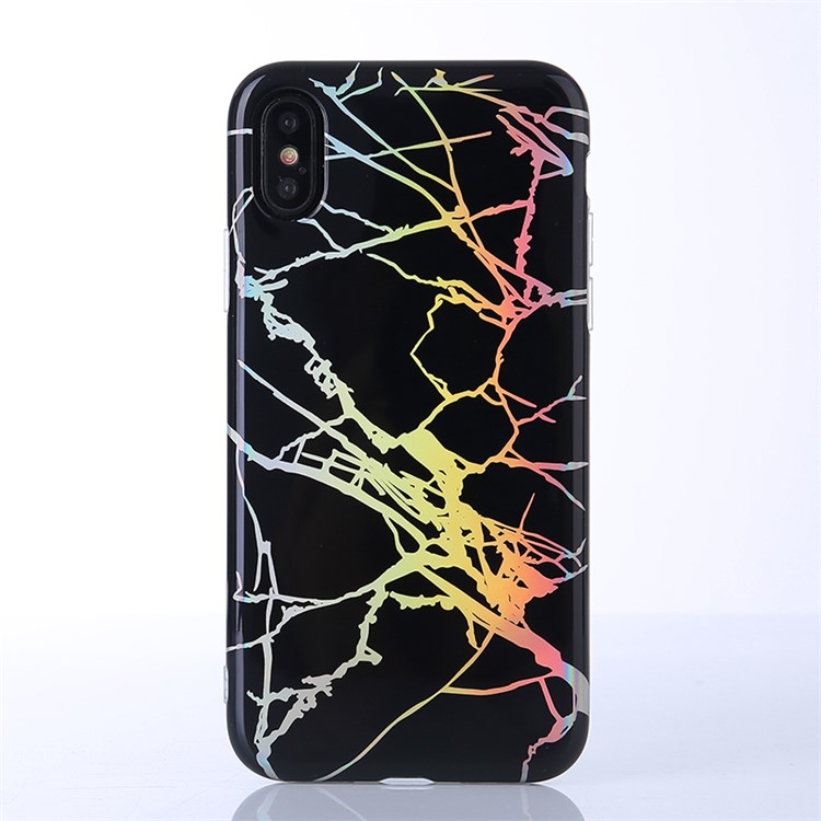 IMD Marble Pattern Plated TPU Back Case for iPhone X 5.8 inch - Black-1