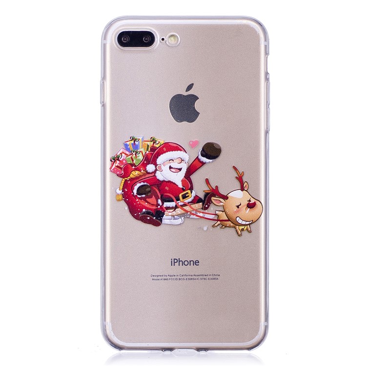Christmas Pattern Printing TPU Cell Phone Case Accessory for 8 Plus/7 Plus - Cartoon Santa and Reindeer-1