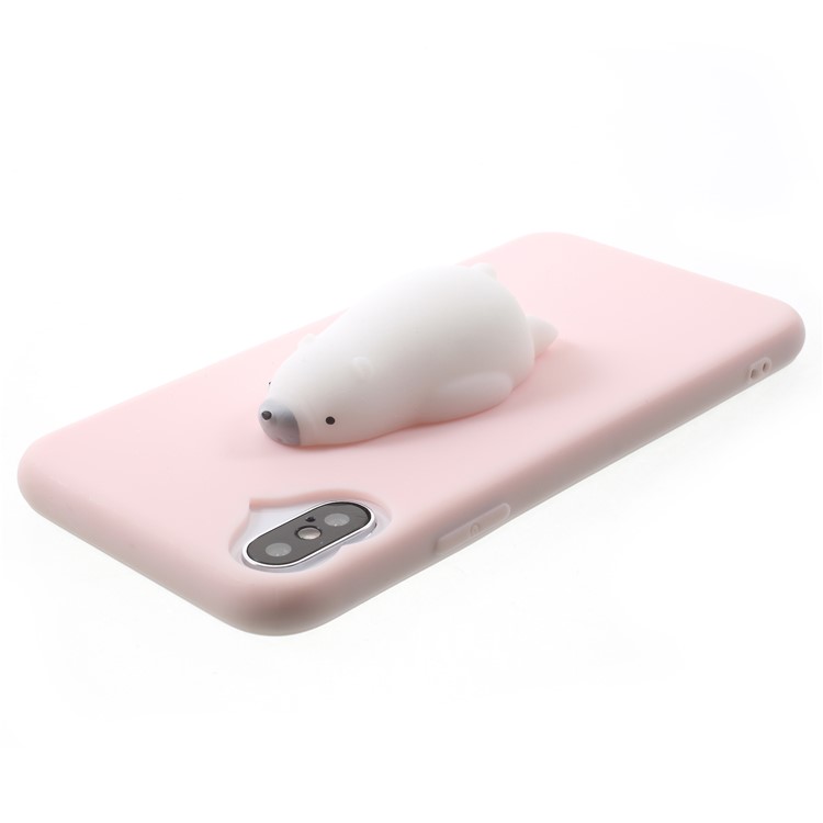 For iPhone X Cute Animal 3D Pinch Stress Reliever Flexible Case - Pink-4