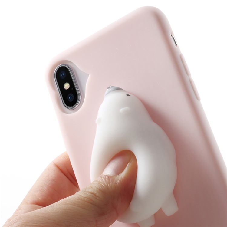 For iPhone X Cute Animal 3D Pinch Stress Reliever Flexible Case - Pink-5