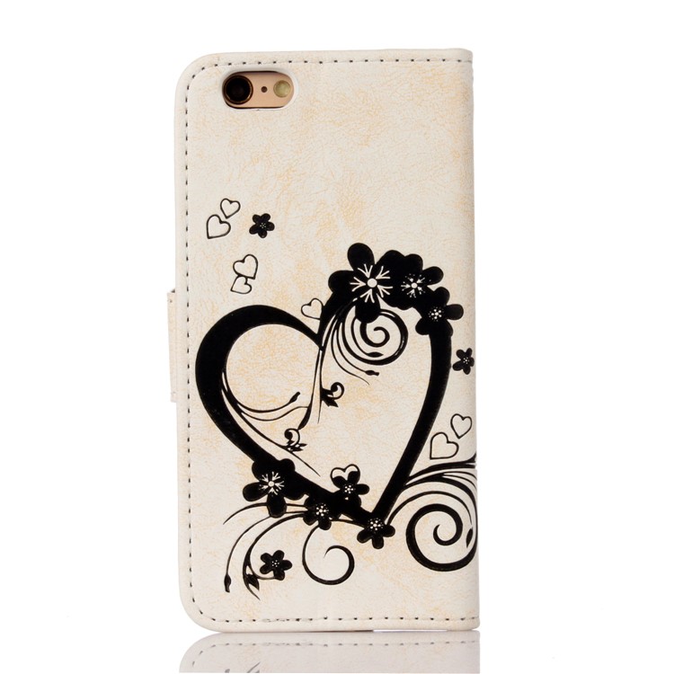 Imprinted Loving Heart Leather Wallet Case with Stand for iPhone 6s/6 4.7 inch - White-2