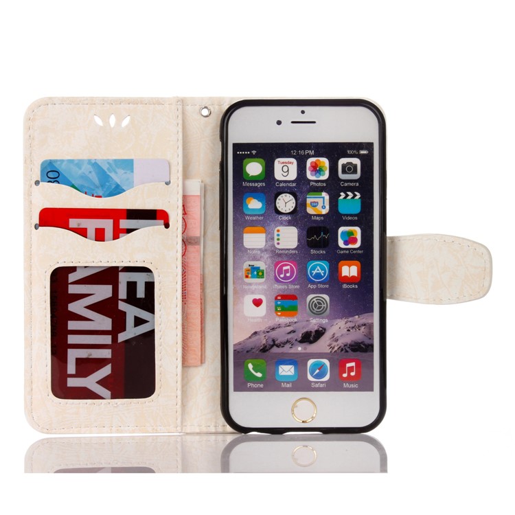 Imprinted Loving Heart Leather Wallet Case with Stand for iPhone 6s/6 4.7 inch - White-3