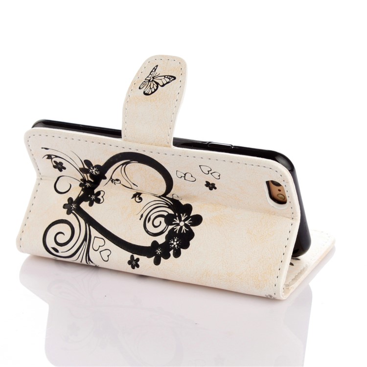 Imprinted Loving Heart Leather Wallet Case with Stand for iPhone 6s/6 4.7 inch - White-6