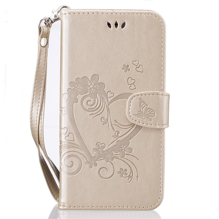 

Imprinted Loving Heart Leather Wallet Mobile Casing for iPhone 6s/6 4.7 inch - Gold, iPhone 6s 4.7-inch