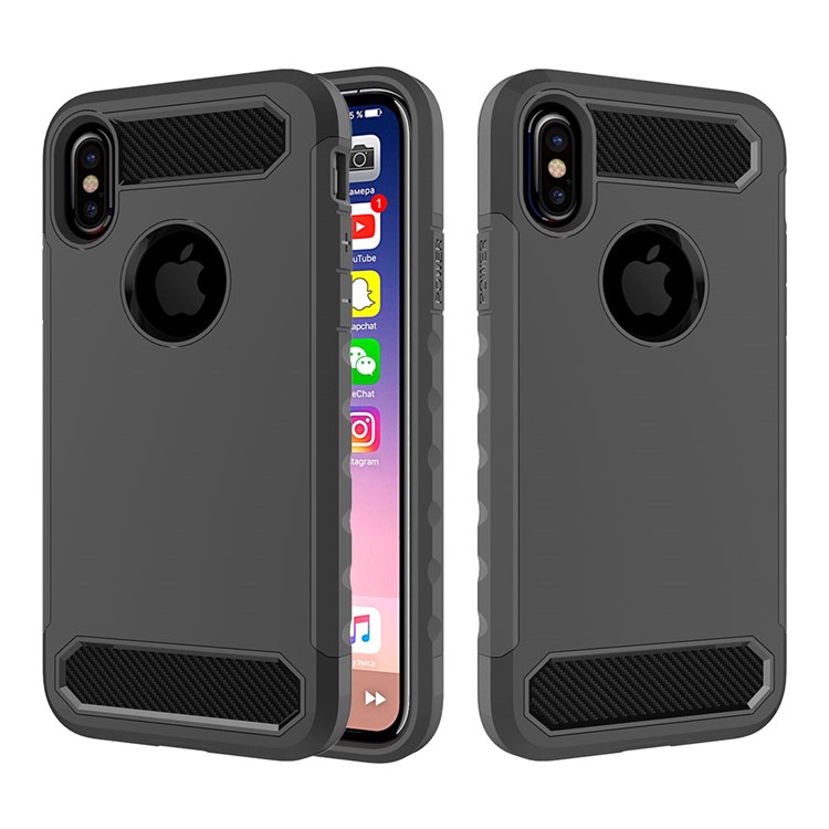 Carbon Fiber Texture PC + TPU Hybrid Case for iPhone X 5.8 inch - Black-1