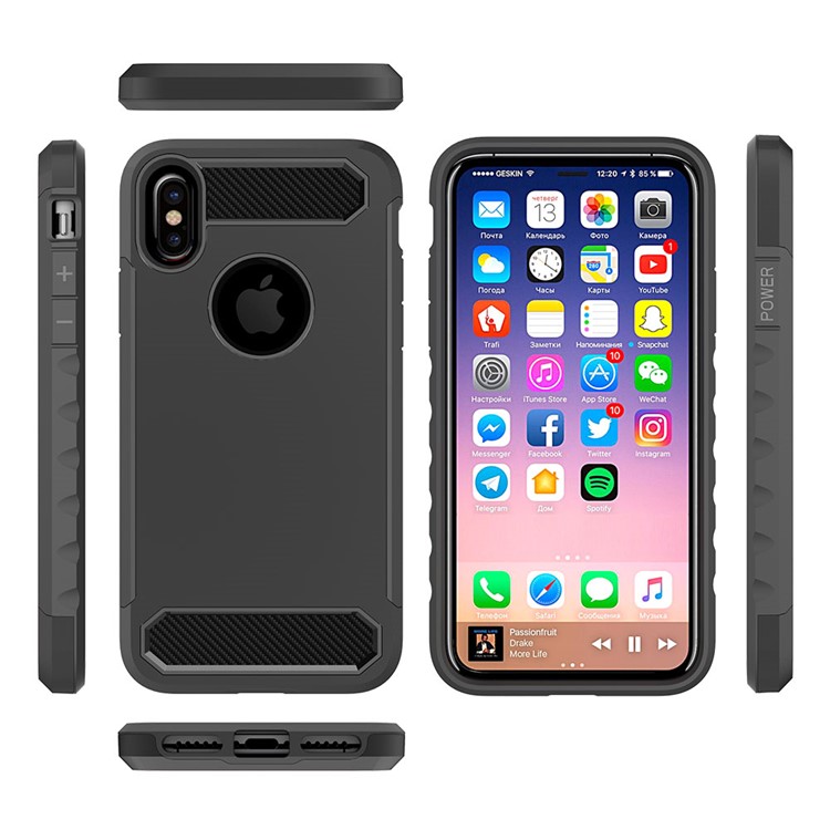 Carbon Fiber Texture PC + TPU Hybrid Case for iPhone X 5.8 inch - Black-3