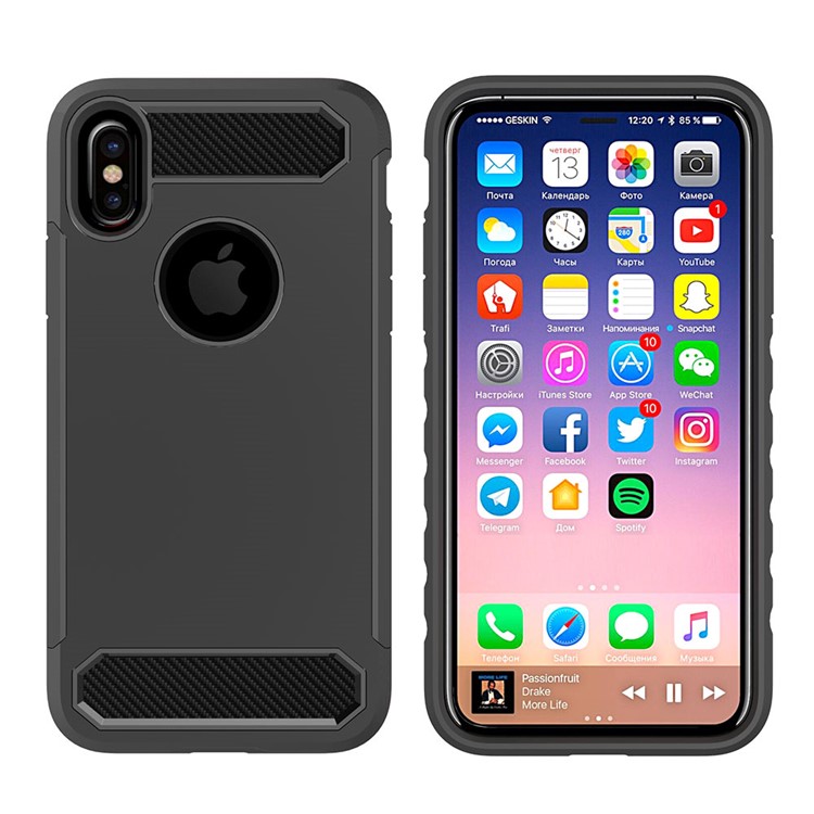 Carbon Fiber Texture PC + TPU Hybrid Case for iPhone X 5.8 inch - Black-4