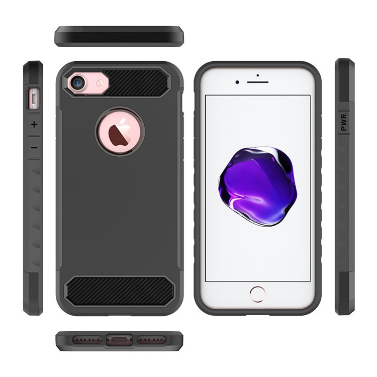 Carbon Fiber Texture PC + TPU Hybrid Back Case for iPhone 8 4.7 inch - Black-2