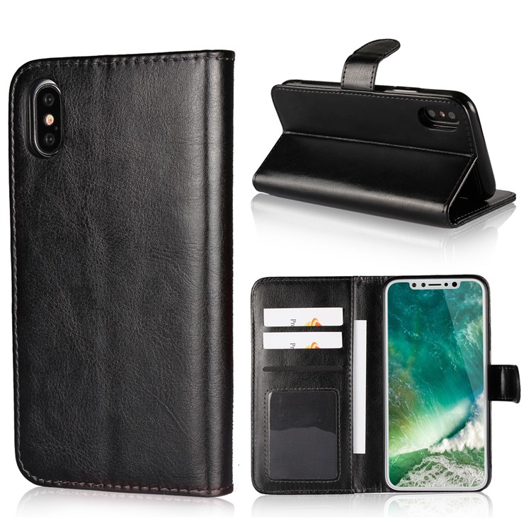 Crazy Horse 2 in 1 Wallet Stand Leather Phone Case for iPhone X/10 - Black-1