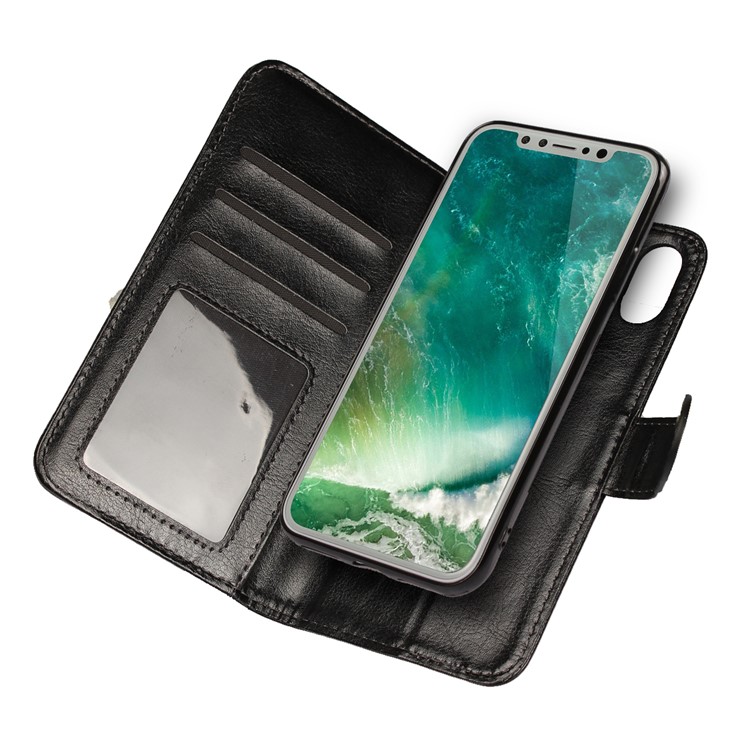 Crazy Horse 2 in 1 Wallet Stand Leather Phone Case for iPhone X/10 - Black-3
