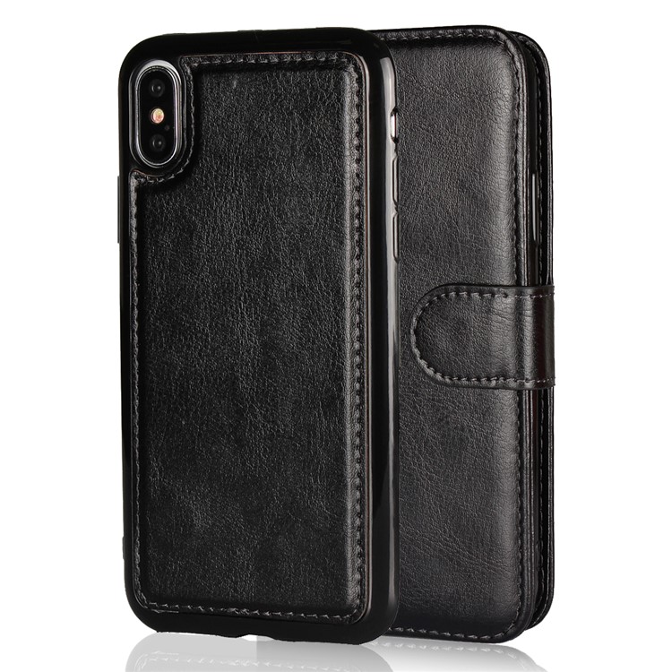 Crazy Horse 2 in 1 Wallet Stand Leather Phone Case for iPhone X/10 - Black-4