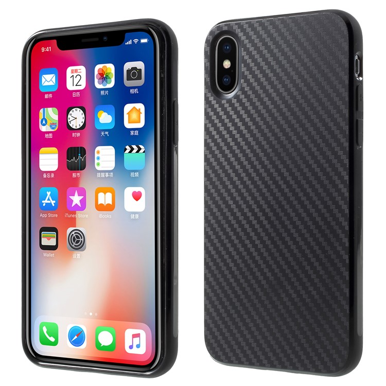 Carbon Fiber Texture Soft TPU Back Mobile Cover for iPhone X - Black-1