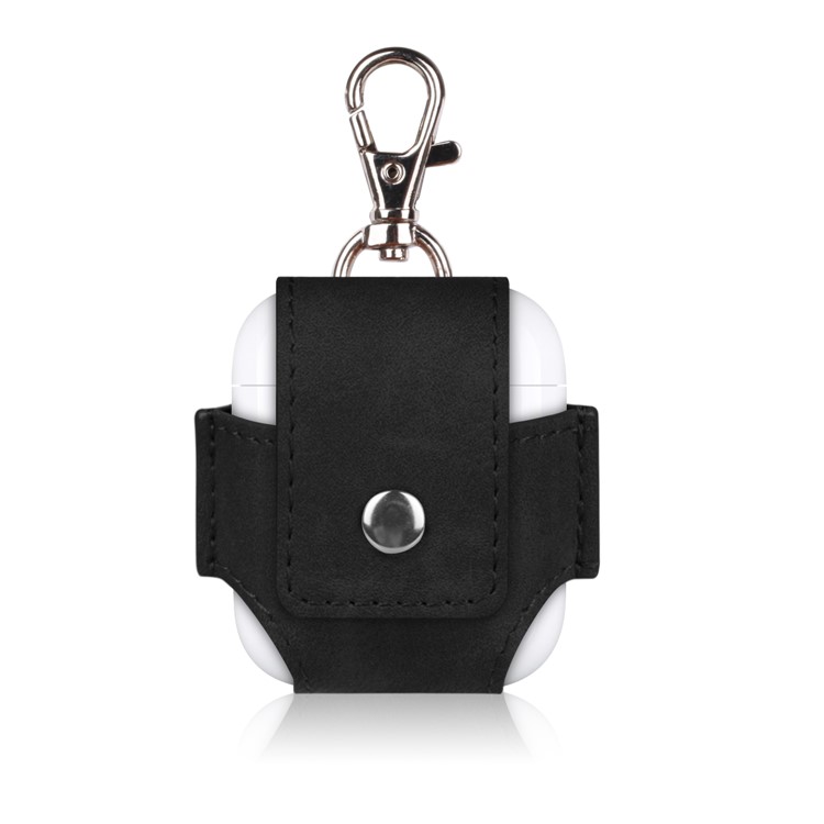 Anti-lost Leather Protection Cover with Keychain for Apple Airpods Charging Case - Black-2