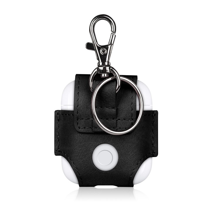 Anti-lost Leather Protection Cover with Keychain for Apple Airpods Charging Case - Black-3