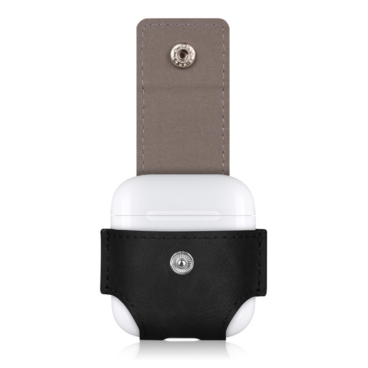 Anti-lost Leather Protection Cover with Keychain for Apple Airpods Charging Case - Black-4