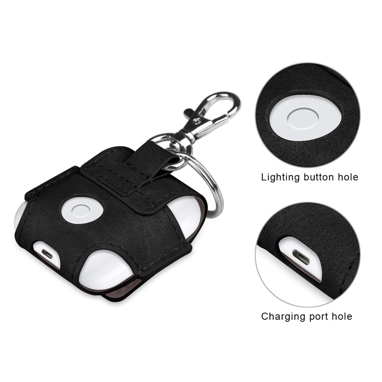 Anti-lost Leather Protection Cover with Keychain for Apple Airpods Charging Case - Black-5