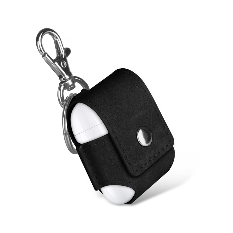Anti-lost Leather Protection Cover with Keychain for Apple Airpods Charging Case - Black-6