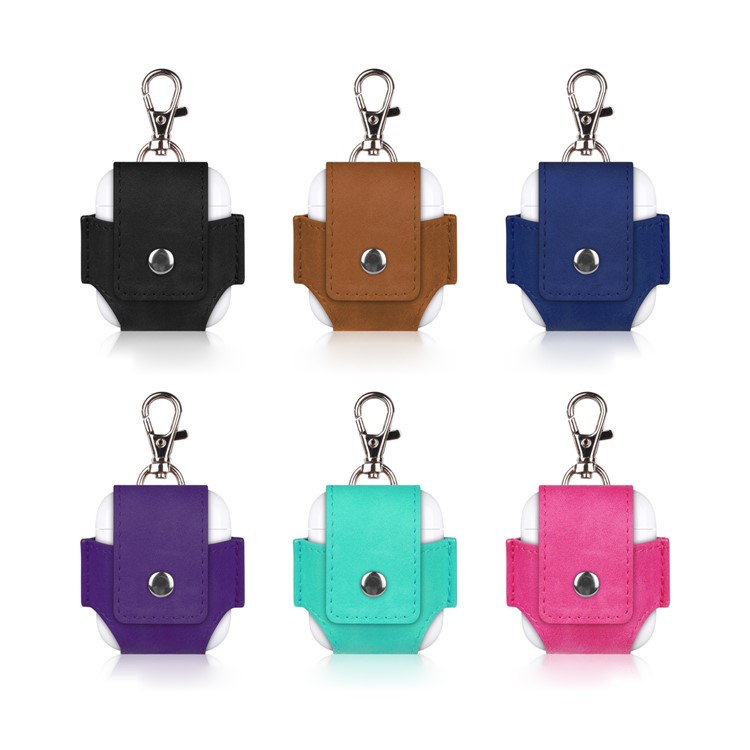 Anti-lost Leather Protection Cover with Keychain for Apple Airpods Charging Case - Black-7