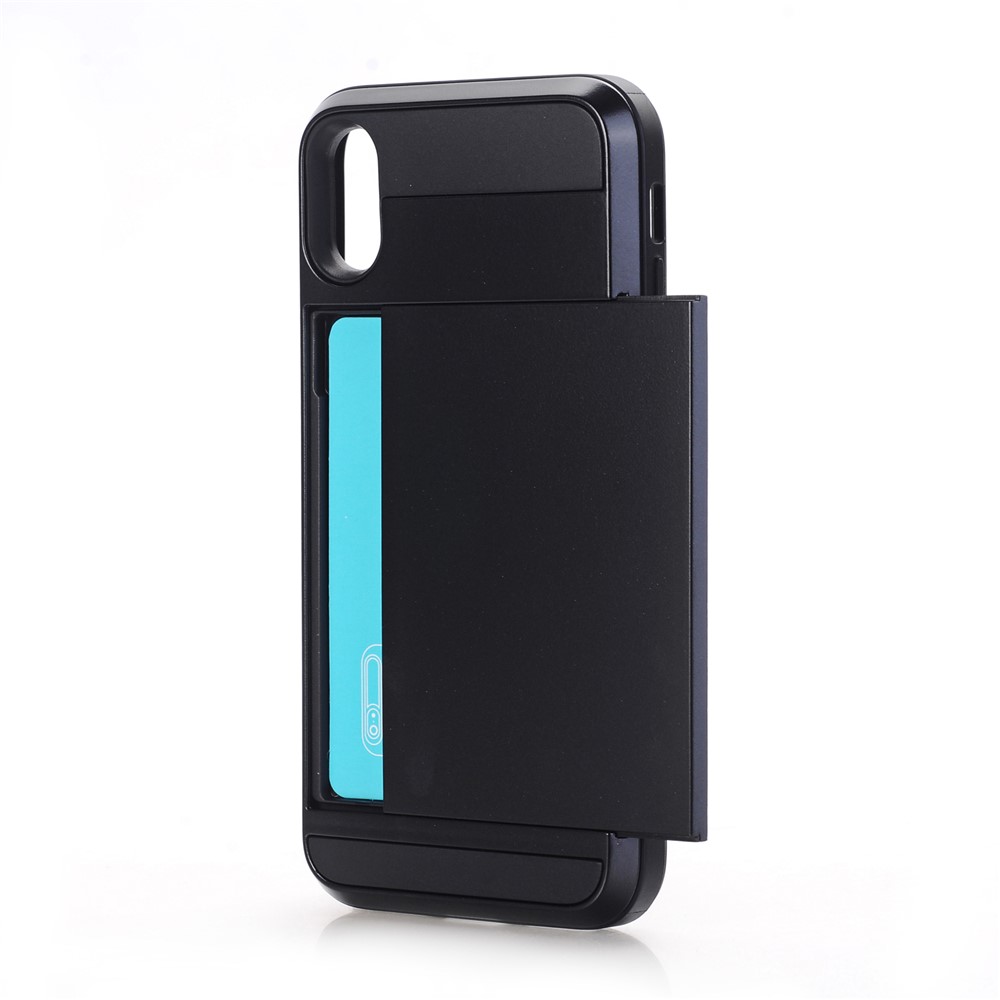 PC + TPU Hybrid Case with Hidden Card Holder for iPhone X - Black-2