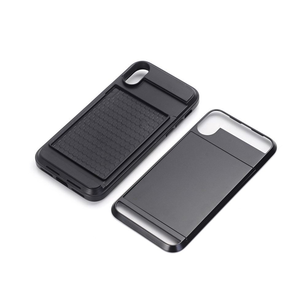 PC + TPU Hybrid Case with Hidden Card Holder for iPhone X - Black-3