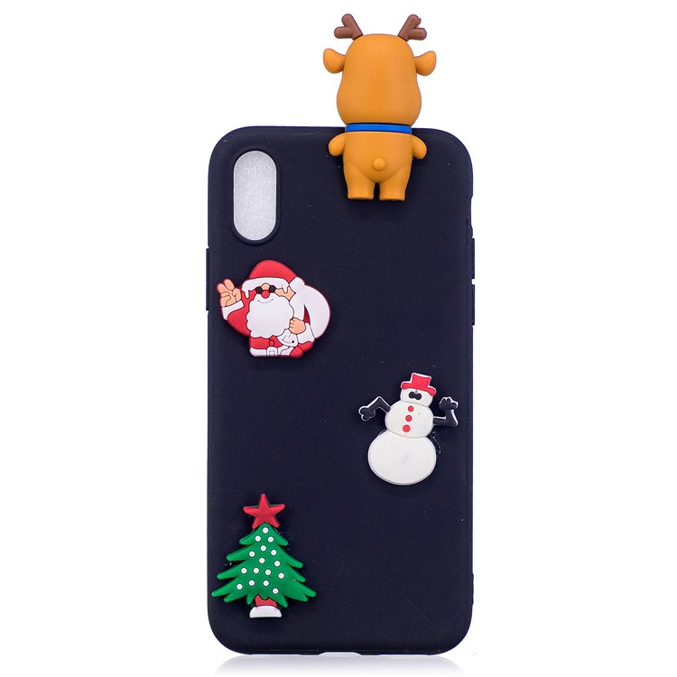 Lovely Christmas Pattern Soft TPU Mobile Phone Casing for iPhone X / 10 - Reindeer and Santa Claus / Dark Blue-3