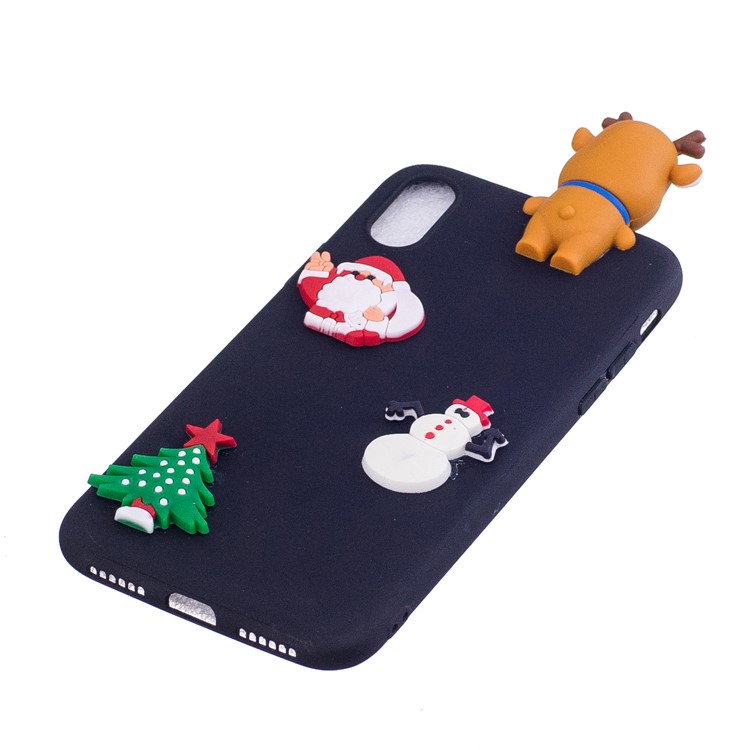 Lovely Christmas Pattern Soft TPU Mobile Phone Casing for iPhone X / 10 - Reindeer and Santa Claus / Dark Blue-4
