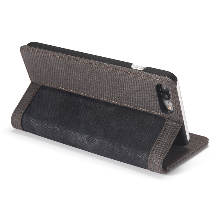 CASEME 006 Leinwand Tuch Textur Geldbörse Leder Telefon Shell Für Iphone 8 Plus / 7 plus 5,5 Zoll - Schwarz-13