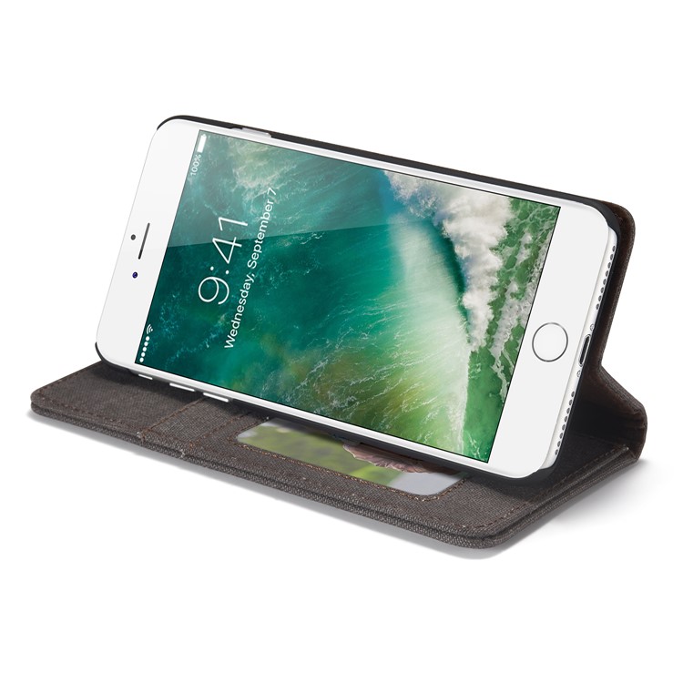 CASEME 006 Leinwand Tuch Textur Geldbörse Leder Telefon Shell Für Iphone 8 Plus / 7 plus 5,5 Zoll - Schwarz-14