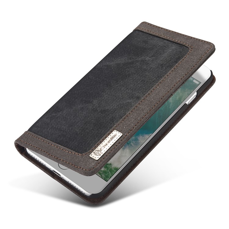 CASEME 006 Leinwand Tuch Textur Geldbörse Leder Telefon Shell Für Iphone 8 Plus / 7 plus 5,5 Zoll - Schwarz-17
