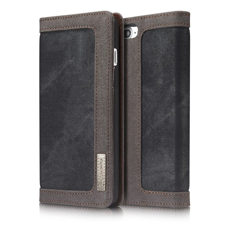 CASEME 006 Leinwand Tuch Textur Geldbörse Leder Telefon Shell Für Iphone 8 Plus / 7 plus 5,5 Zoll - Schwarz-19