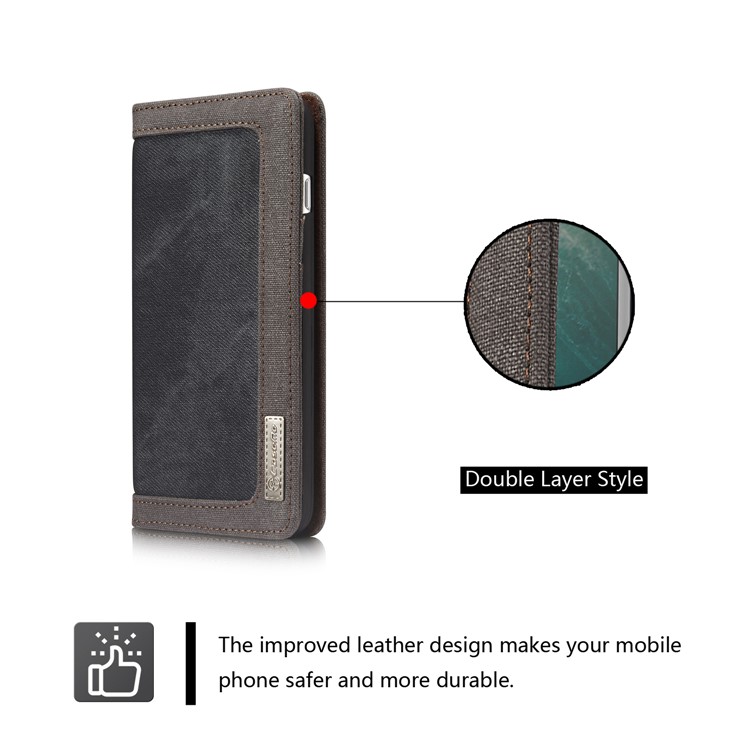 CASEME 006 Leinwand Tuch Textur Geldbörse Leder Telefon Shell Für Iphone 8 Plus / 7 plus 5,5 Zoll - Schwarz-2