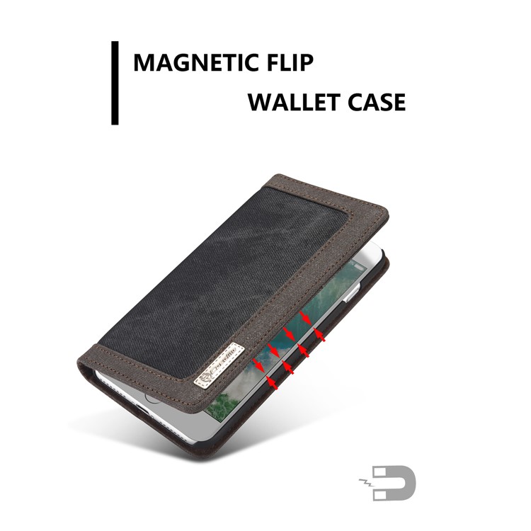 CASEME 006 Leinwand Tuch Textur Geldbörse Leder Telefon Shell Für Iphone 8 Plus / 7 plus 5,5 Zoll - Schwarz-3