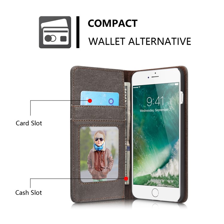 CASEME 006 Leinwand Tuch Textur Geldbörse Leder Telefon Shell Für Iphone 8 Plus / 7 plus 5,5 Zoll - Schwarz-4