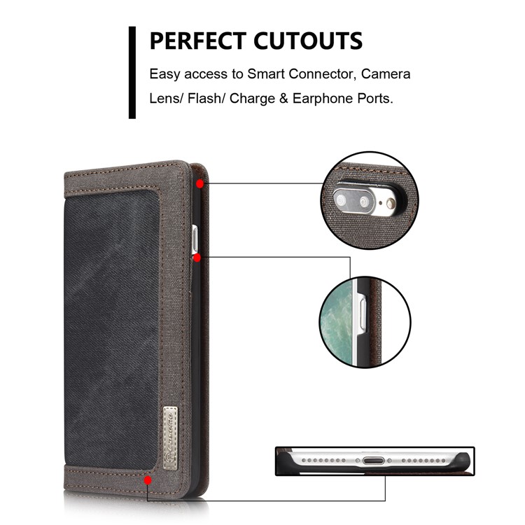 CASEME 006 Leinwand Tuch Textur Geldbörse Leder Telefon Shell Für Iphone 8 Plus / 7 plus 5,5 Zoll - Schwarz-6