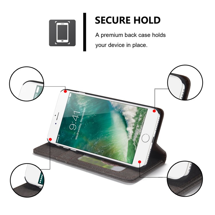 CASEME 006 Leinwand Tuch Textur Geldbörse Leder Telefon Shell Für Iphone 8 Plus / 7 plus 5,5 Zoll - Schwarz-7