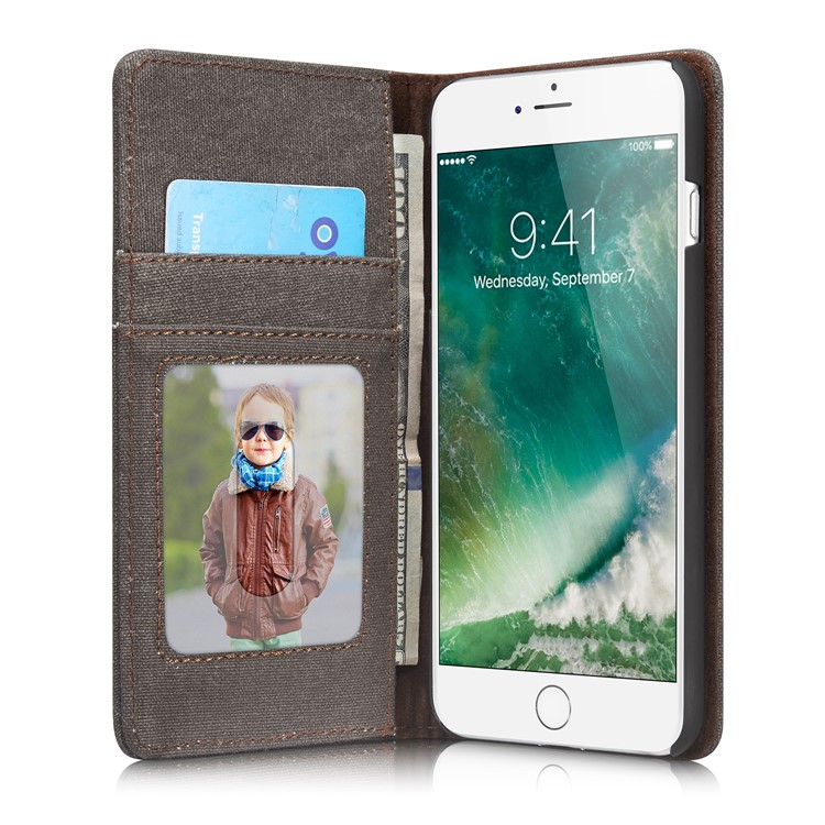 CASEME 006 Leinwand Tuch Textur Brieftasche Leder Telefonabdeckung Für IPhone 8 Plus / 7 Plus 5,5 Zoll - Blau-12