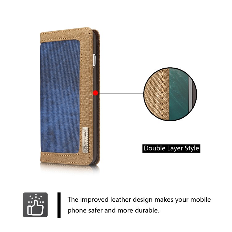 CASEME 006 Leinwand Tuch Textur Brieftasche Leder Telefonabdeckung Für IPhone 8 Plus / 7 Plus 5,5 Zoll - Blau-2