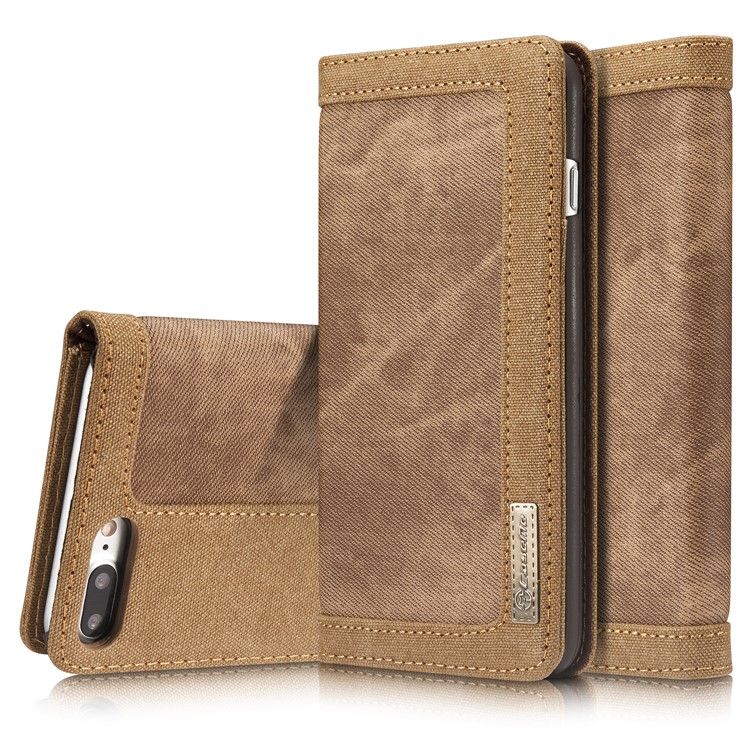 

CASEME 006 Canvas Cloth Texture Wallet Leather Mobile Phone Shell for iPhone 8 Plus / 7 Plus 5.5 inch - Brown