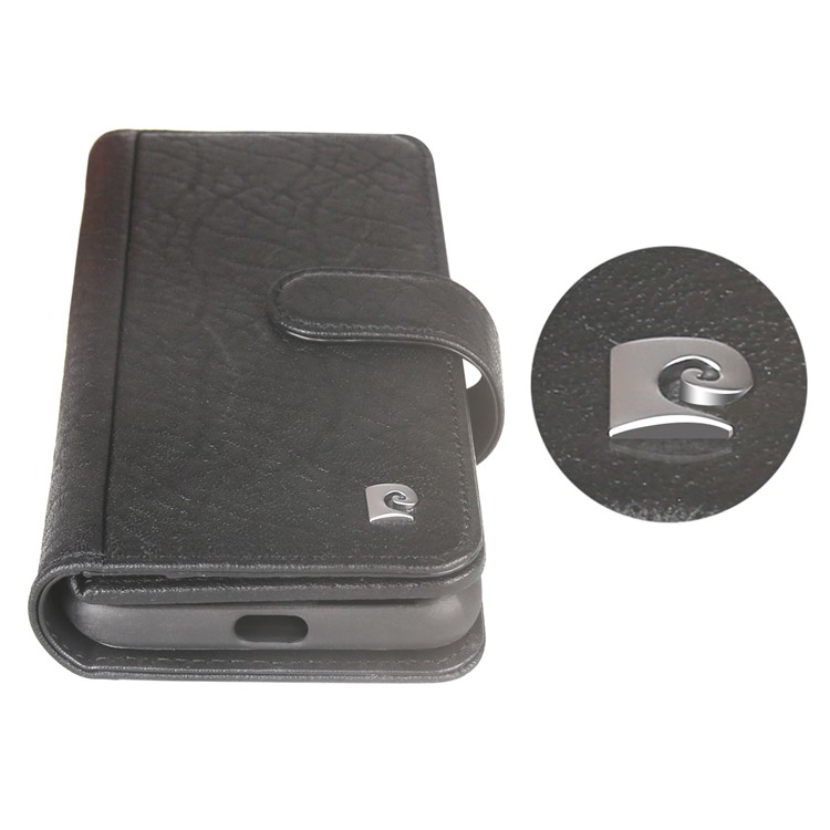 PIERRE CARDIN Genuine Leather Flip Shell with 10 Card Slots for iPhone X - Black-2
