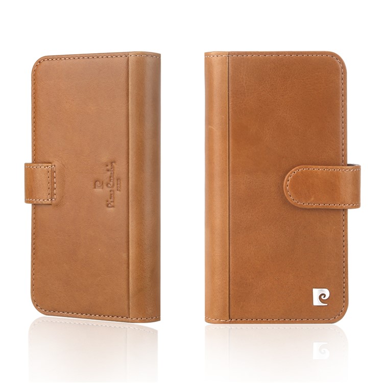 PIERRE CARDIN Genuine Leather Flip Case with 10 Card Slots for iPhone X - Brown-1
