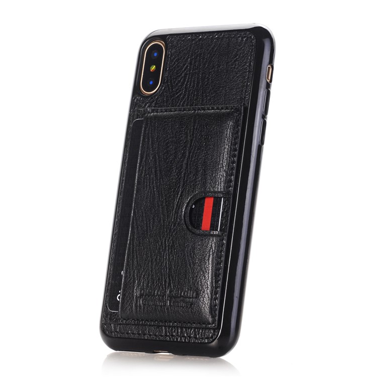 PIERRE CARDIN Genuine Leather Coated Card Slot TPU Kickstand Case for iPhone X/10 - Black-5