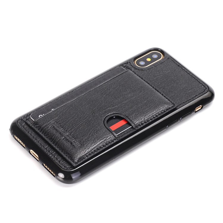 PIERRE CARDIN Genuine Leather Coated Card Slot TPU Kickstand Case for iPhone X/10 - Black-6