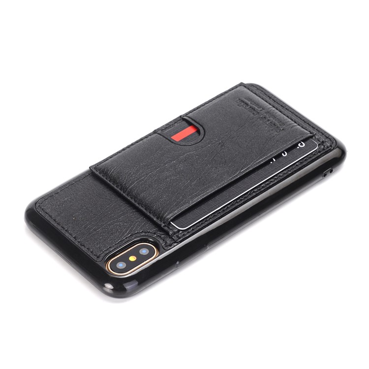 PIERRE CARDIN Genuine Leather Coated Card Slot TPU Kickstand Case for iPhone X/10 - Black-7