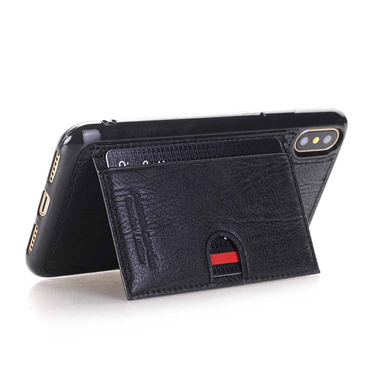 PIERRE CARDIN Genuine Leather Coated Card Slot TPU Kickstand Case for iPhone X/10 - Black-8
