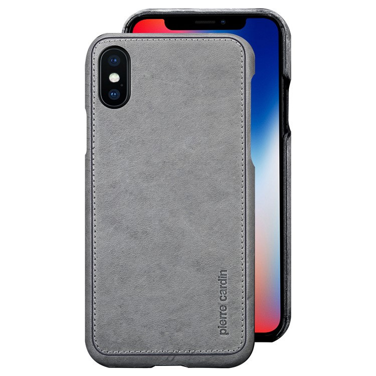 PIERRE CARDIN Echtes Leder Beschichtet PC Zurück Fall Für IPhone X / Zehn 5,8 Zoll - Grau-1