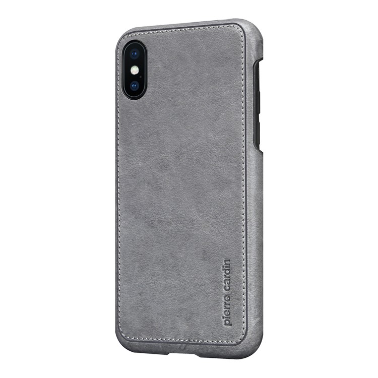 PIERRE CARDIN Echtes Leder Beschichtet PC Zurück Fall Für IPhone X / Zehn 5,8 Zoll - Grau-2