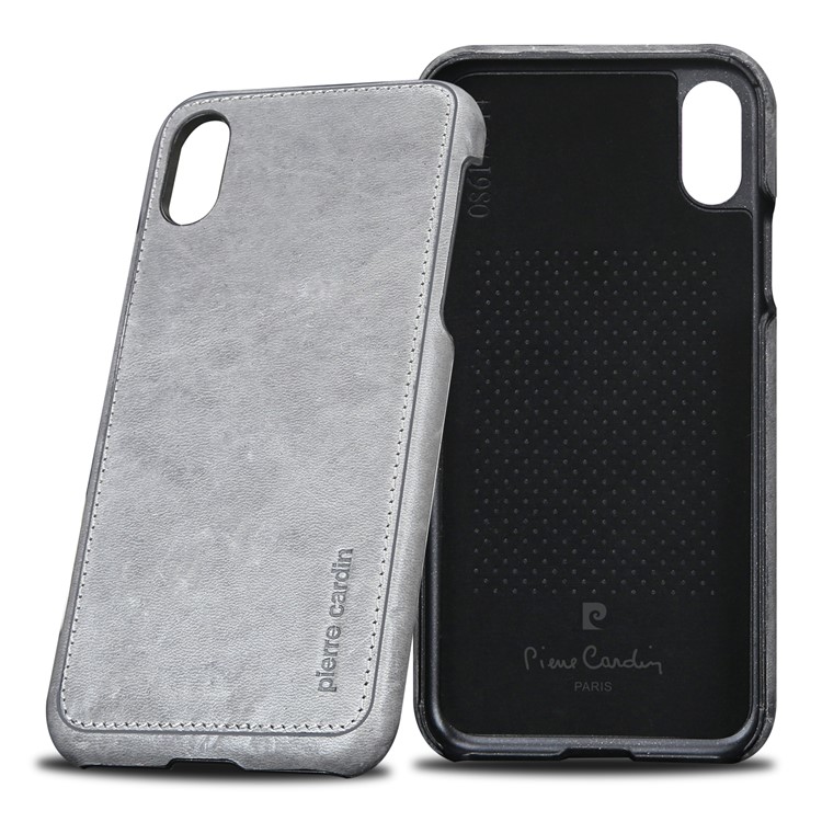 PIERRE CARDIN Echtes Leder Beschichtet PC Zurück Fall Für IPhone X / Zehn 5,8 Zoll - Grau-4